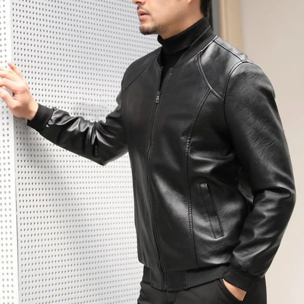 Men's Elegant Black Leather Jacket | Ideal for Autumn/Winter