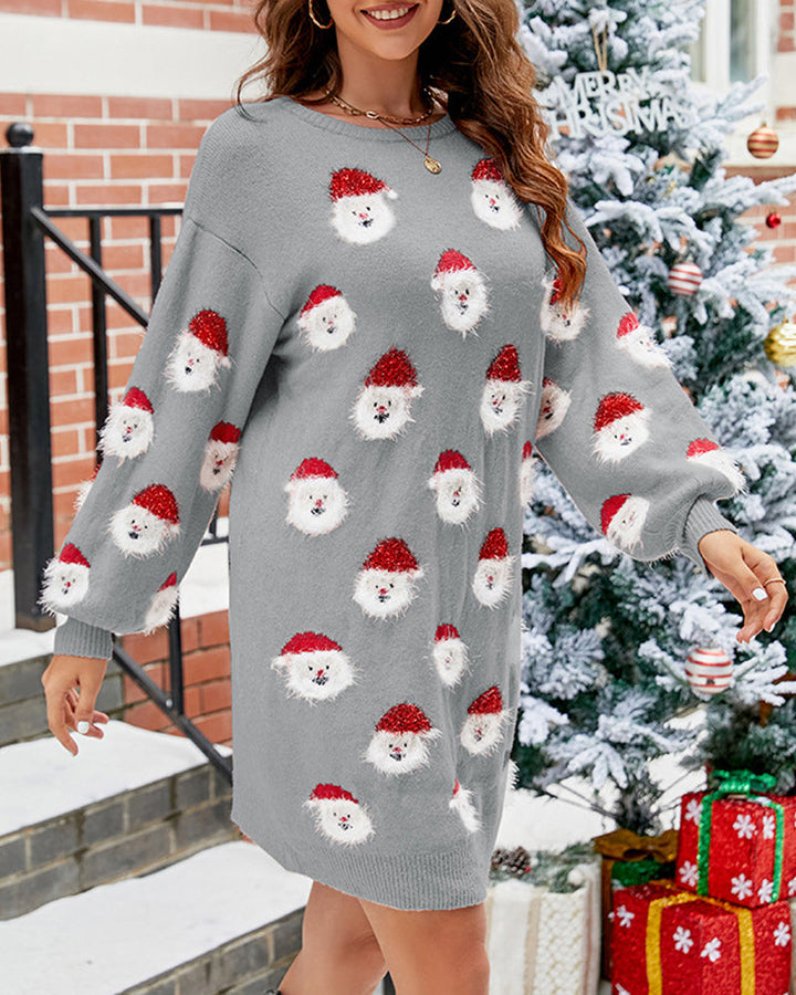 Women's Elegant Casual Santa Claus Print Sweater Dress | Ideal for Autumn/Winter