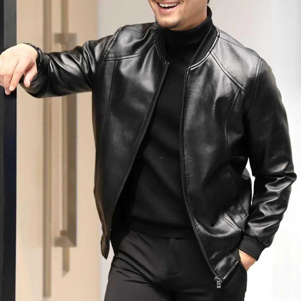 Men's Elegant Black Leather Jacket | Ideal for Autumn/Winter