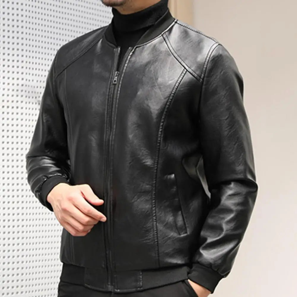 Men's Elegant Black Leather Jacket | Ideal for Autumn/Winter