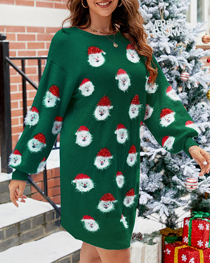 Women's Elegant Casual Santa Claus Print Sweater Dress | Ideal for Autumn/Winter