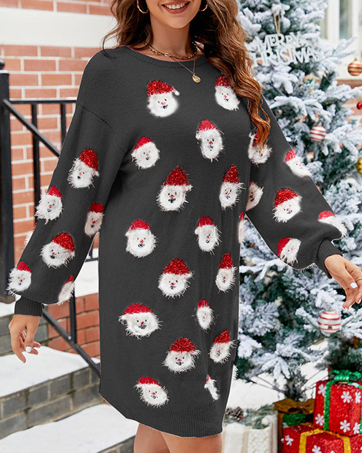 Women's Elegant Casual Santa Claus Print Sweater Dress | Ideal for Autumn/Winter