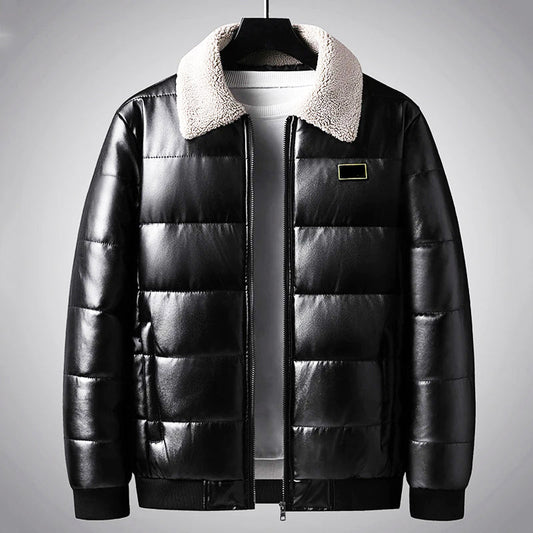 Men's Elegant Quilted Vegan Leather Jacket with Fur Collar | Ideal for Autumn/Winter
