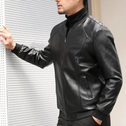Men's Elegant Black Leather Jacket | Ideal for Autumn/Winter